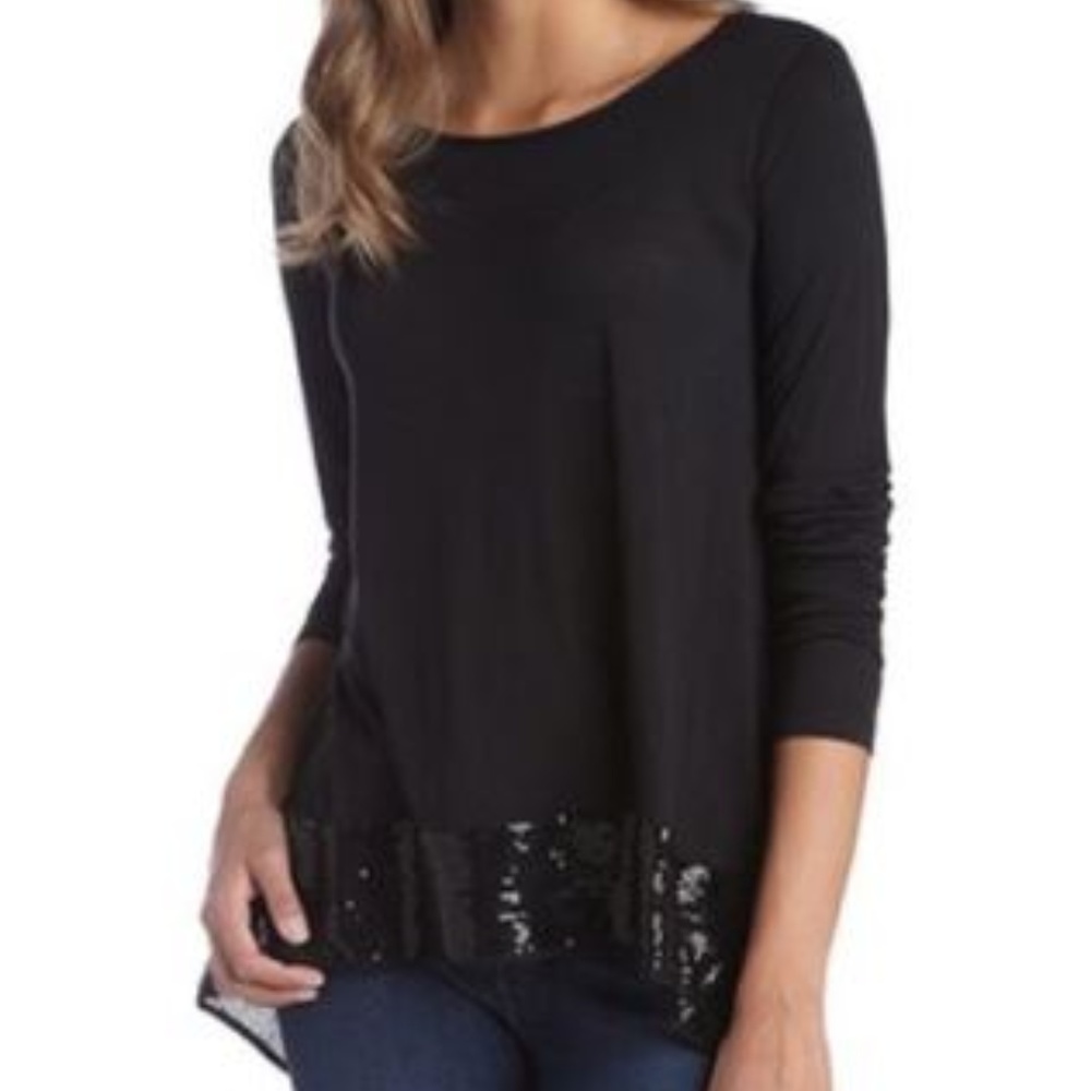 BCBGMaxAzria "Roseann" L/S Sequins Hem Tee Evening